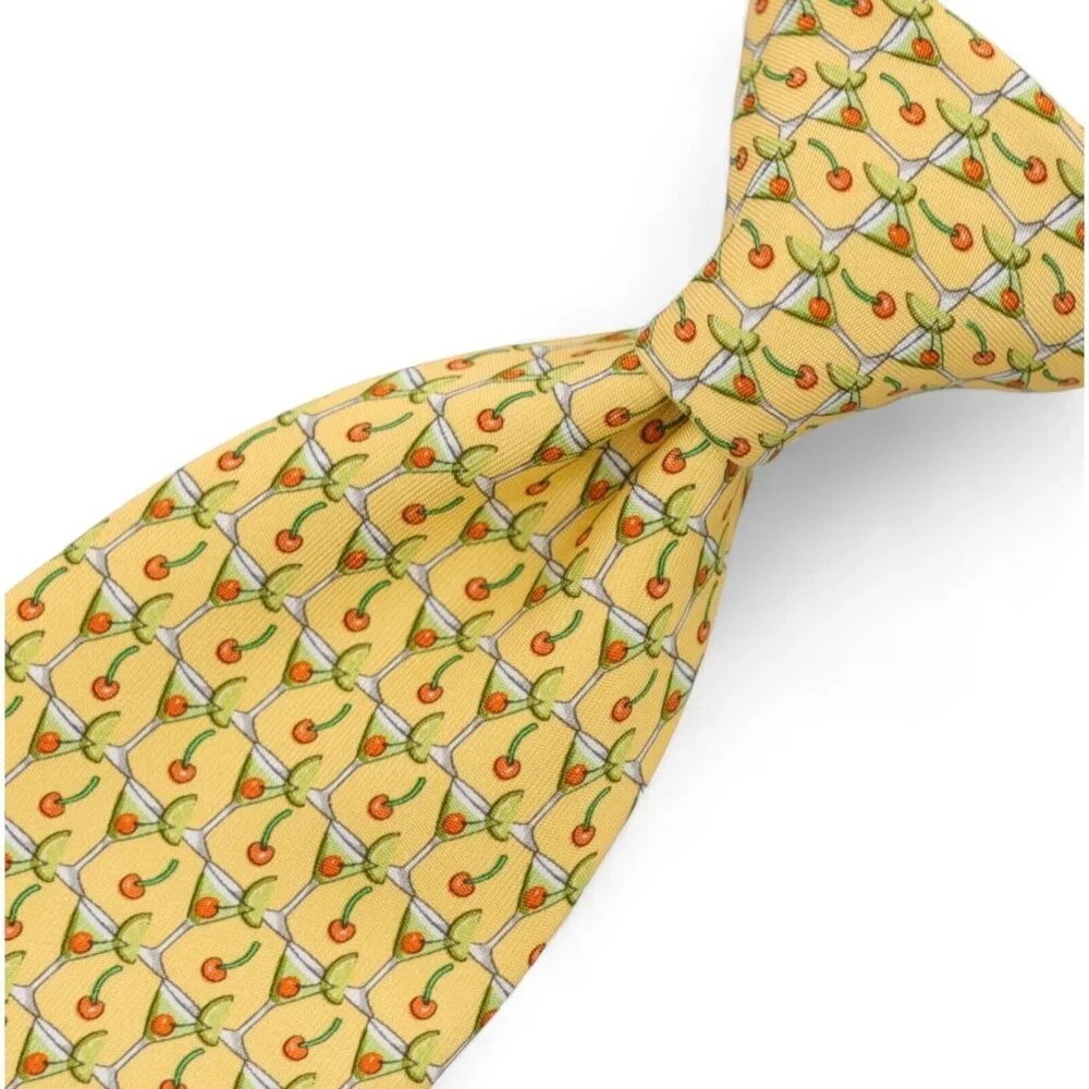 Salvatore Ferragamo Silk Neck Tie Yellow Cocktail Print Geometric Made Italy - Picture 1 of 9